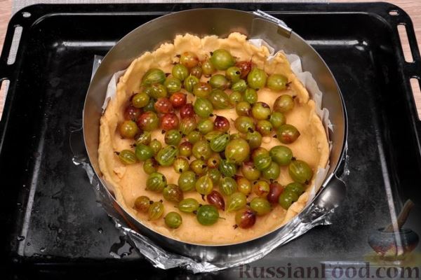 Тарт с крыжовником и яблоками в сметанно-яичной заливке